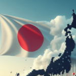 Japan flag, map, recession