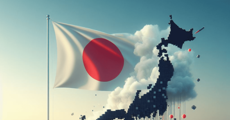 Japan flag, map, recession