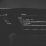 coding, laptop, dark theme